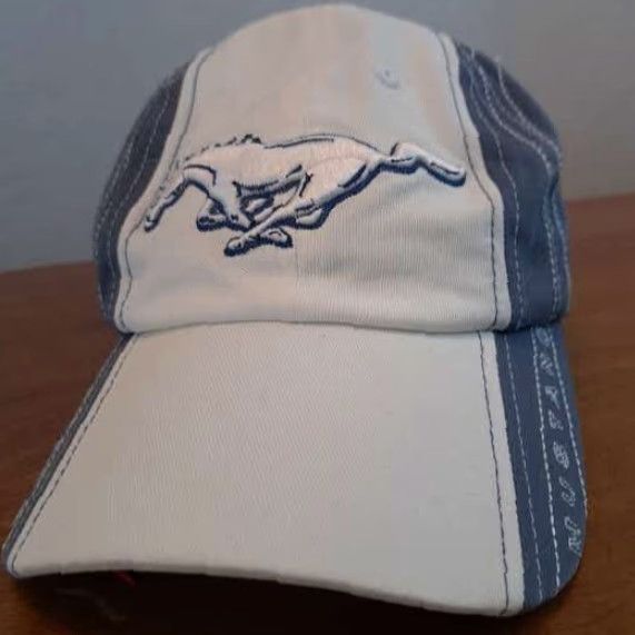Ford VINTAGE Ford Mustang Hat Blue&White Adjustable Size Strap EUC Baseball Cap Men Adjustable Blue American Cotton Canvas Size ONE SIZE - 2 Thumbnail