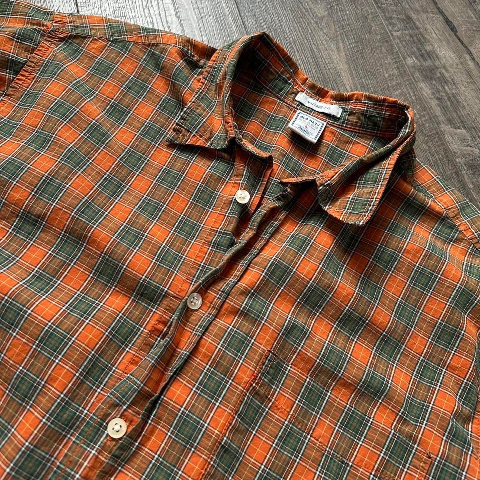 Old Navy Y2K Old Navy Orange Green Plaid Short Sleeve Button Up Polo Size US L / EU 52-54 / 3 - 7 Thumbnail