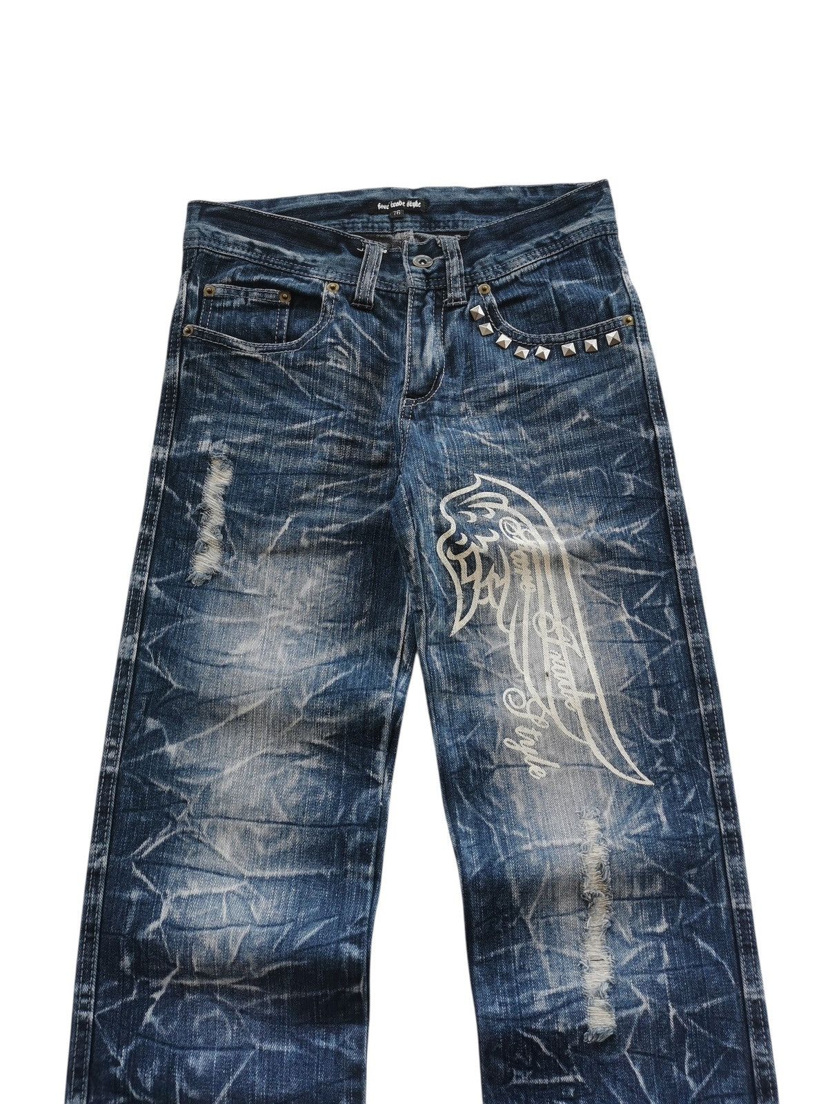 Japanese Brand White Wing Studded Denim Jeans Whiskered,Back Zippers Size US 28 / EU 44 - 4 Thumbnail