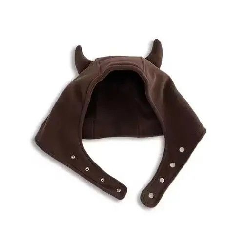 Other Devil Horns Fuzzy Ears Fleece Hat Brown Color Size ONE SIZE - 1 Thumbnail