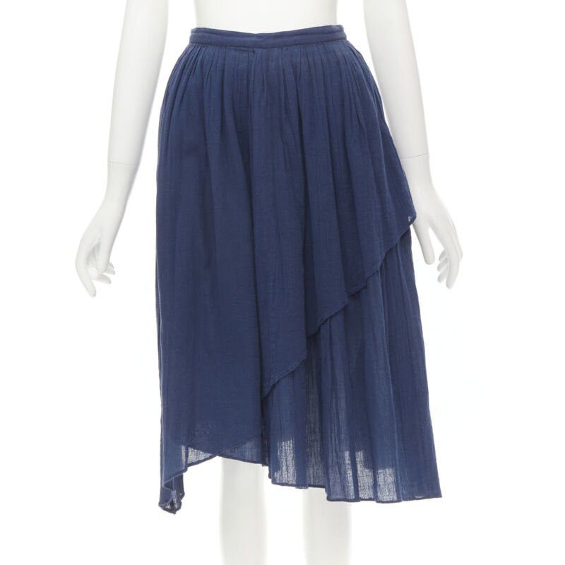 Comme des Garcons COMME DES GARCONS Vintage 1980's blue crinkled asymmetric waterfall draped skirt Size 26" / US 2 / IT 38 - 1 Thumbnail