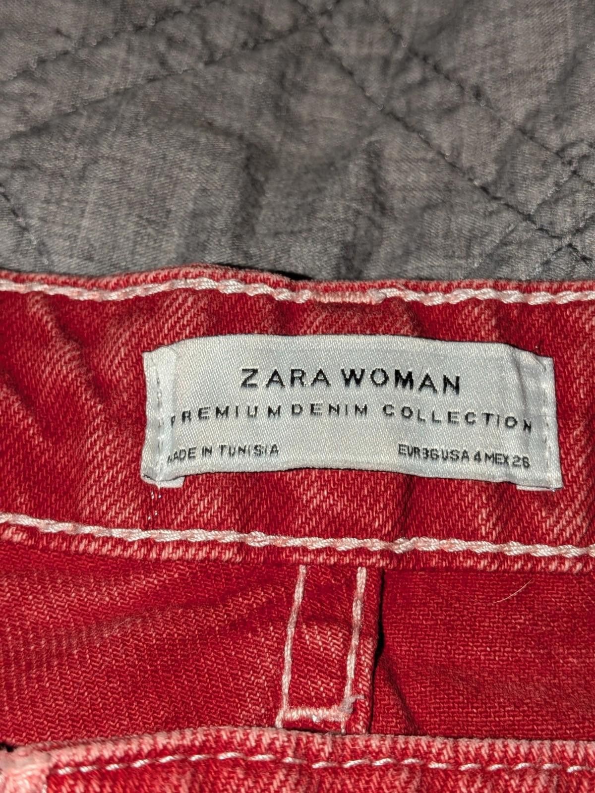 Zara Zara Woman Premium Red Straight Leg High Wasted Denim Jeans Size 27" / US 4 / IT 40 - 2 Thumbnail