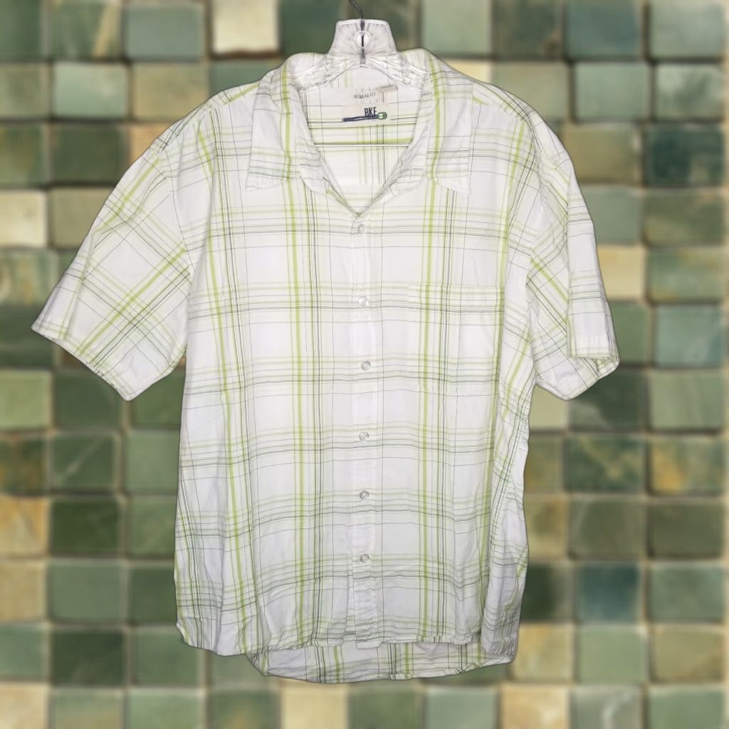 Vintage Buckle BKE Shirt Adult XL Green Plaid Short Sleeve Button-Up Mens Size US 36 / EU 52 - 1 Thumbnail