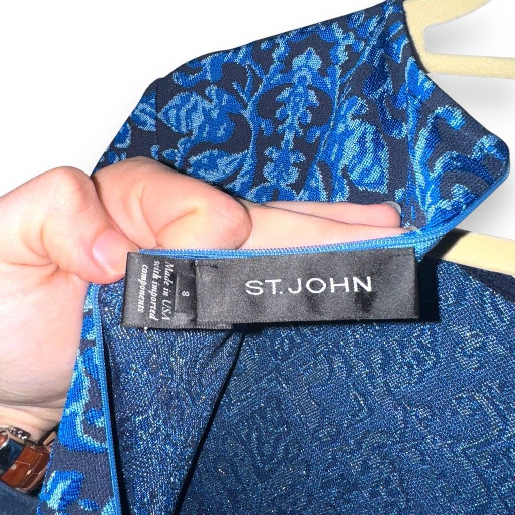 St. John St. John Navy & Royal Blue Knit Made in USA Formal Dress Sz 8 Size M / US 6-8 / IT 42-44 - 2 Thumbnail