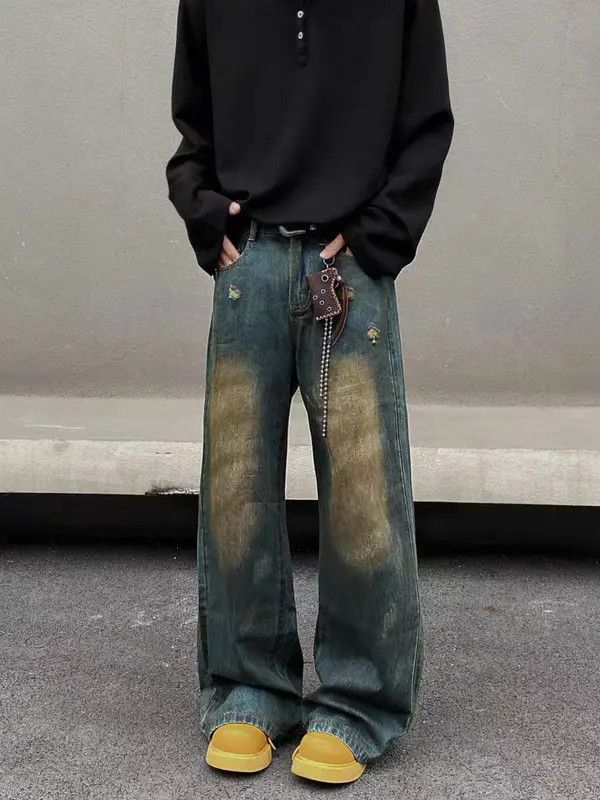 VIBE Vintage street Y2K dirty dyed ripped baggy jeans Size US 34 / EU 50 - 1 Thumbnail