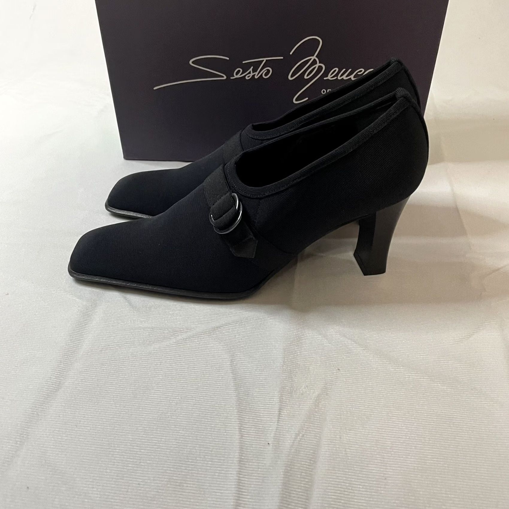 Vintage VINTAGE Sesto Meucci Pumps Heel Women's 7.5 M Black Leather Suede Pointed Toe Knit Stretch Buckle 3" Pump Shoes Size M / US 6-8 / IT 42-44 - 4 Thumbnail