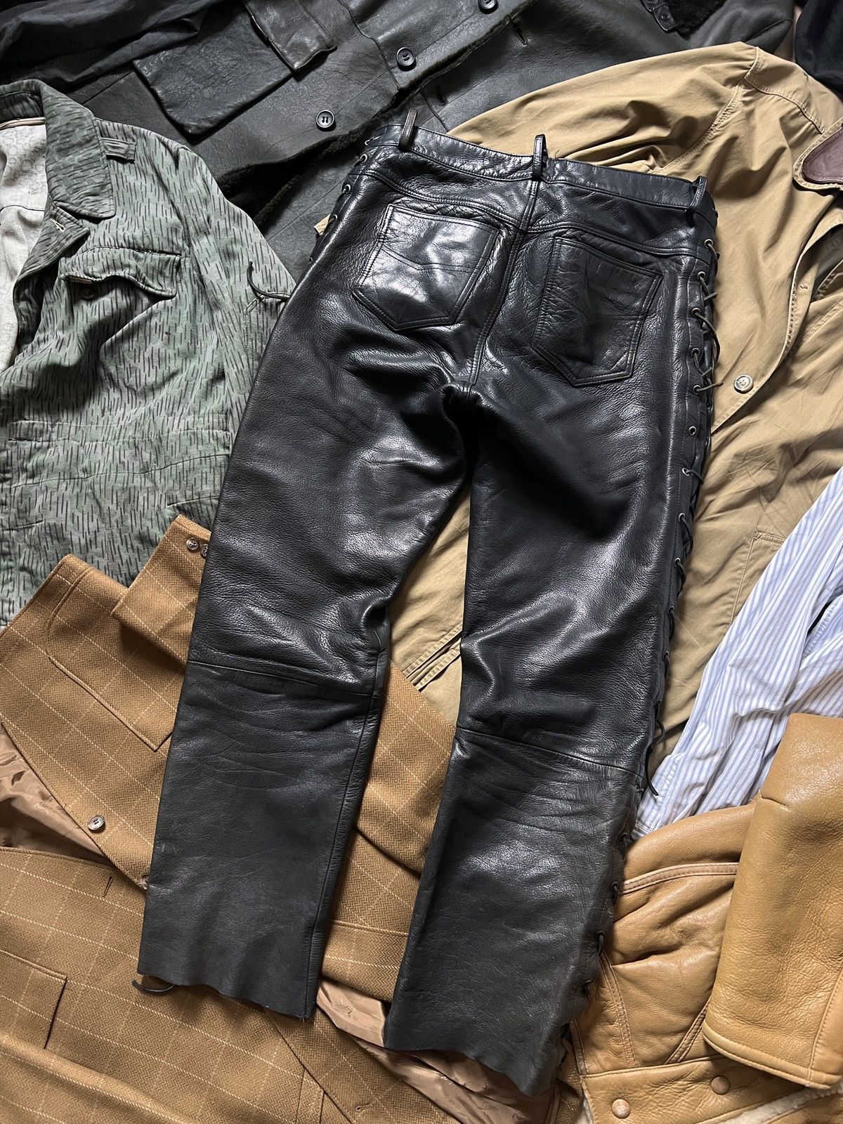 Genuine Leather Vintage Laced 100% Leather Bondage Biker Pants Size US 36 / EU 52 - 6 Thumbnail