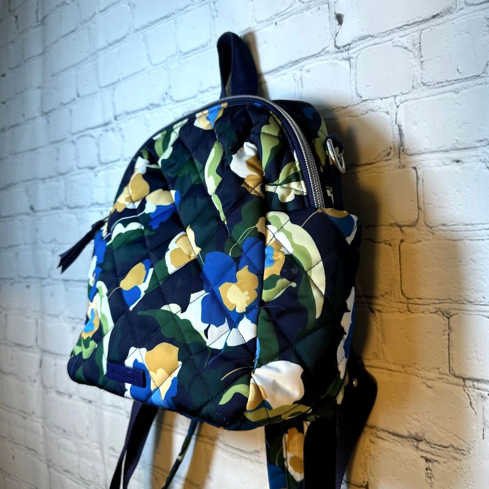 Vera Bradley Vera Bradley Convertible Backpack Immersed Blooms Blue Floral Quilted Twill Bag Size ONE SIZE - 3 Thumbnail