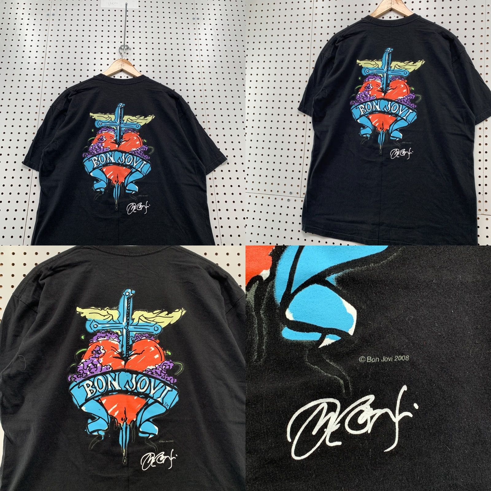 Hard Rock Cafe Hard Rock Bon Jovi Shirt Mens XL Black Music Band TEE Heart Dagger Logo 23x29.5 Size US XL / EU 56 / 4 - 10 Thumbnail