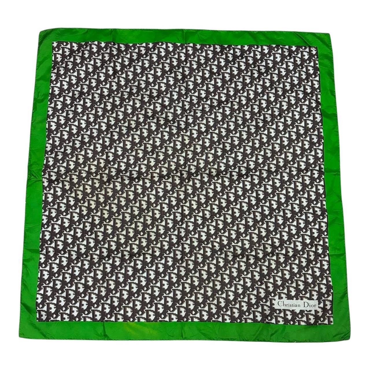 Christian Dior Monsieur Vintage Christian Dior Oblique Monogram Silk Scarf Green Size ONE SIZE - 1 Thumbnail