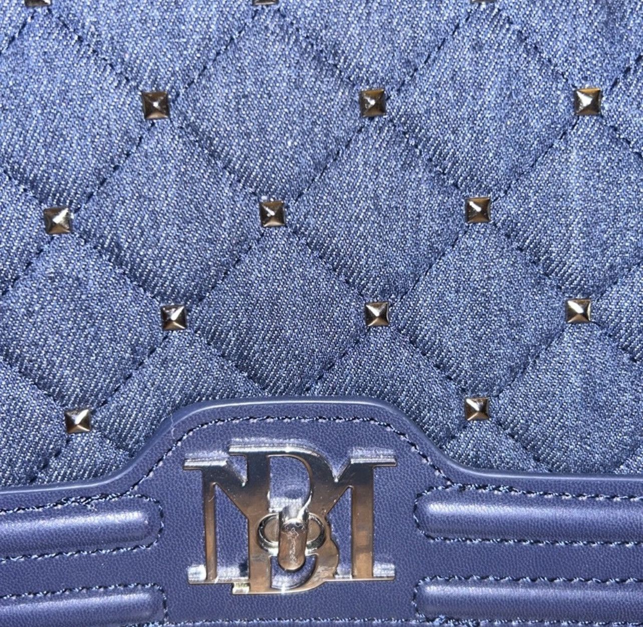 Badgley Mischka Badgley Mischka Denim Blue Vegan Leather Studded Pearl Bag Size ONE SIZE - 7 Thumbnail