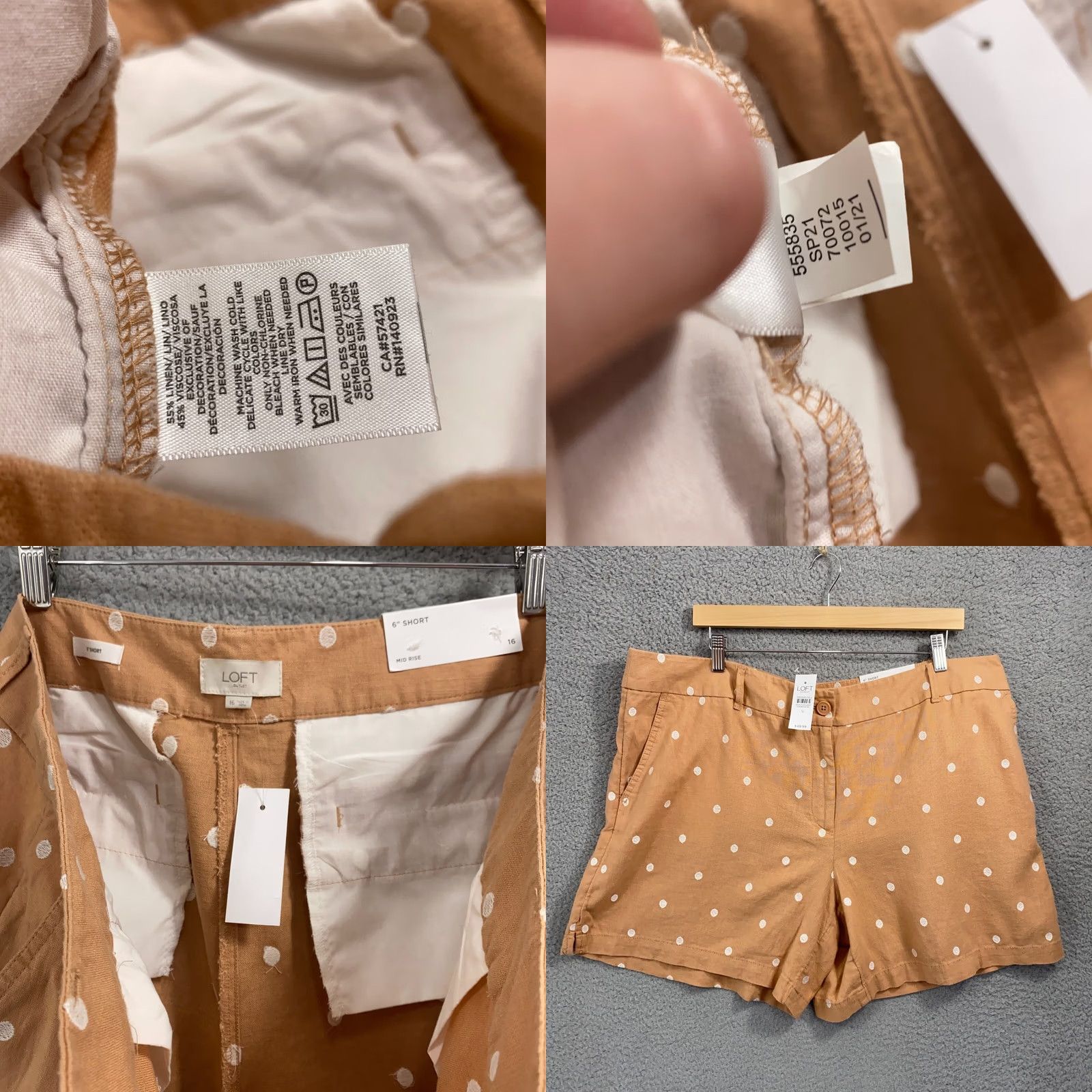 Loft LOFT Shorts Women 16 Brown Embroidered Polka Dots Linen Blend Bermuda 6" Short Size 38" / US 16 / IT 52 - 9 Thumbnail