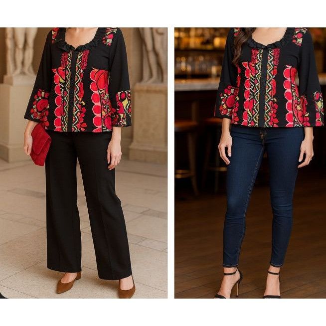 Other Savage Culture Multicolor Art to Wear Bohemian Top Ruffled C Size L / US 10 / IT 46 - 2 Thumbnail