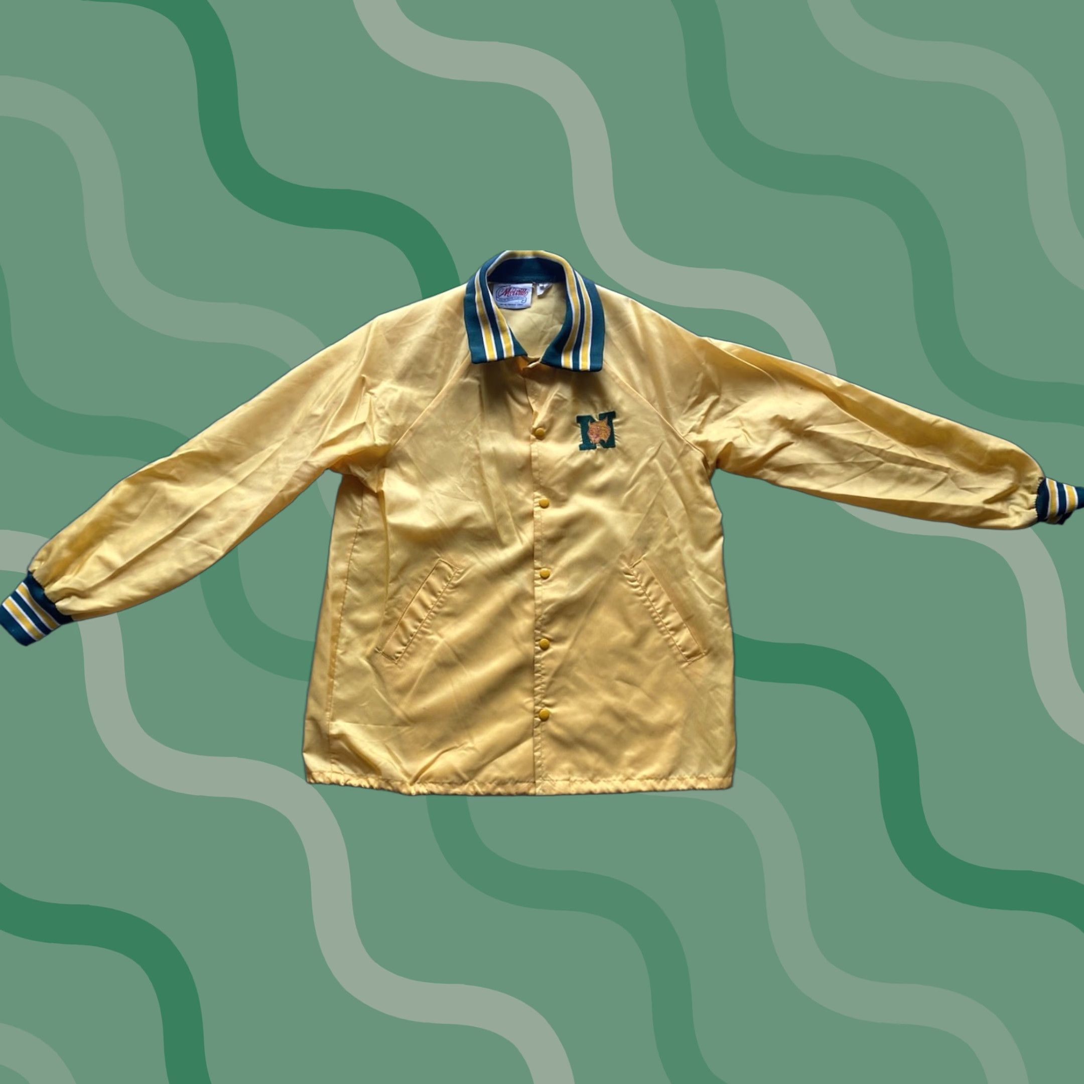 Logo 7 VINTAGE Melville Jacket University Logo Yellow Green L Men’s Regular 80s 90s Sports Logo Size US L / EU 52-54 / 3 - 1 Thumbnail