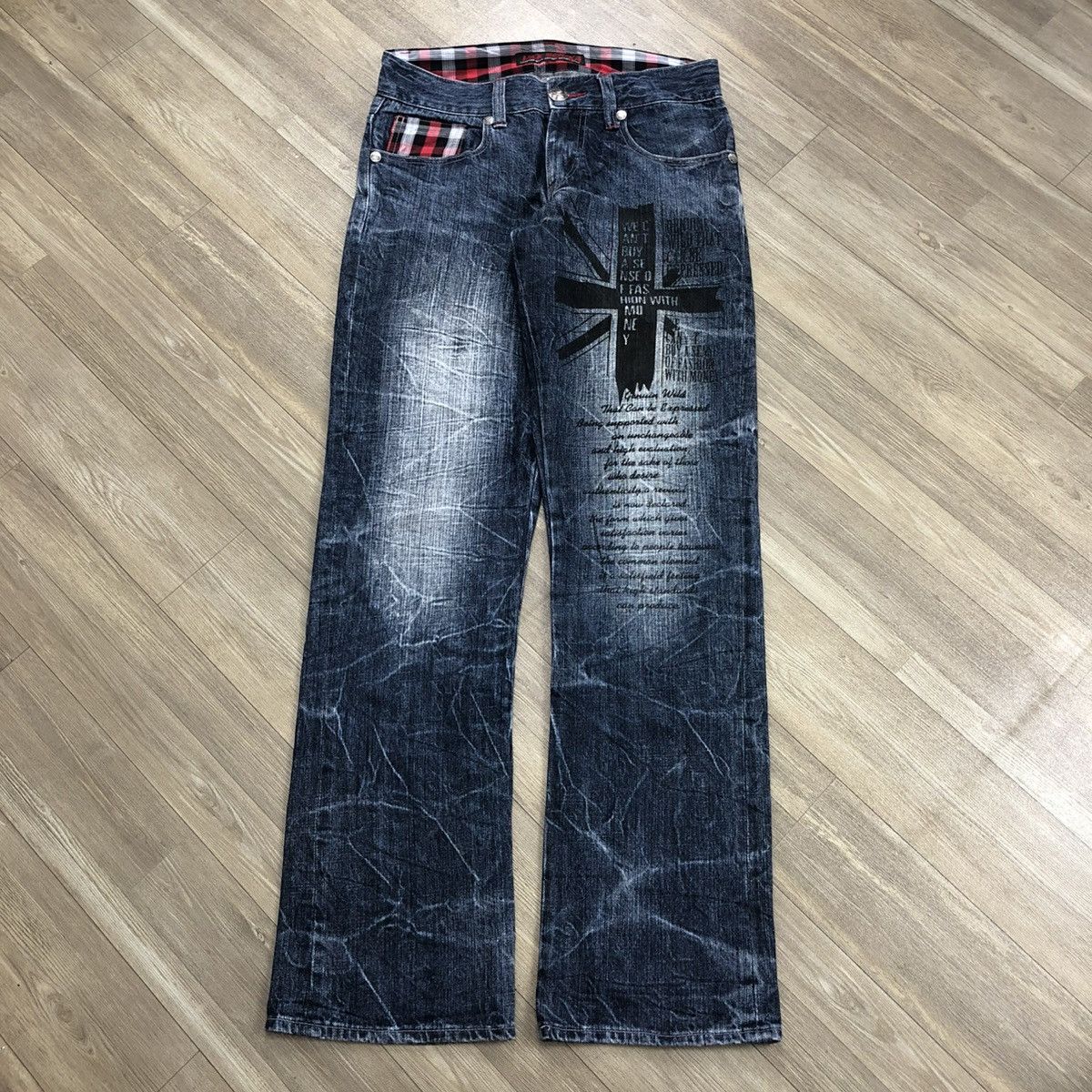 If Six Was Nine × Japanese Brand × Le Grande Bleu (L.G.B.) 2000s Jack Serika Painted Poem Punk Lgb Style Faded Jeans Size US 31 - 1 Thumbnail