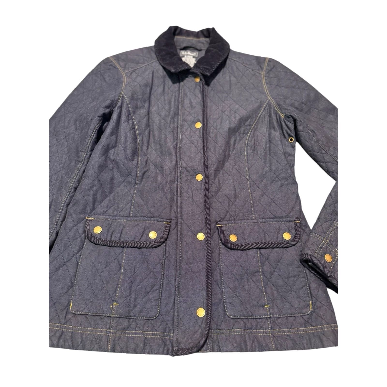 Vintage L.L.Bean Women's Navy Quilted Cotton Pocket Snap Button Zip Barn Jacket Coat Med Size M / US 6-8 / IT 42-44 - 2 Thumbnail