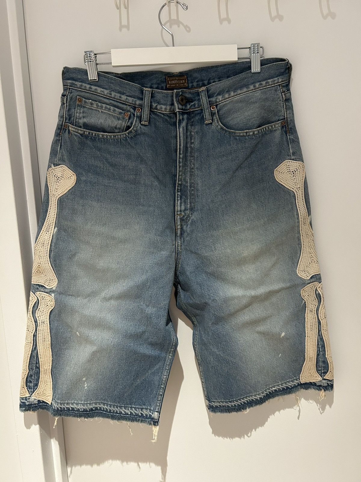 Kapital Kountry Kapital 14oz BLK Denim 5P Shorts (BONE Embroidery 