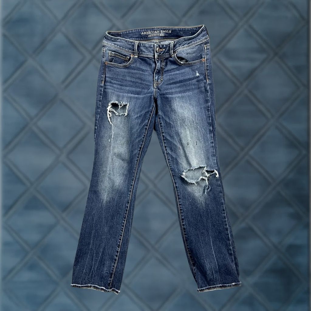 American Eagle Outfitters VINTAGE? American Eagle Women’s Kick Boot Jeans Medium Wash Distressed Size 10 Regular Size 32" / US 10 / IT 46 - 1 Thumbnail