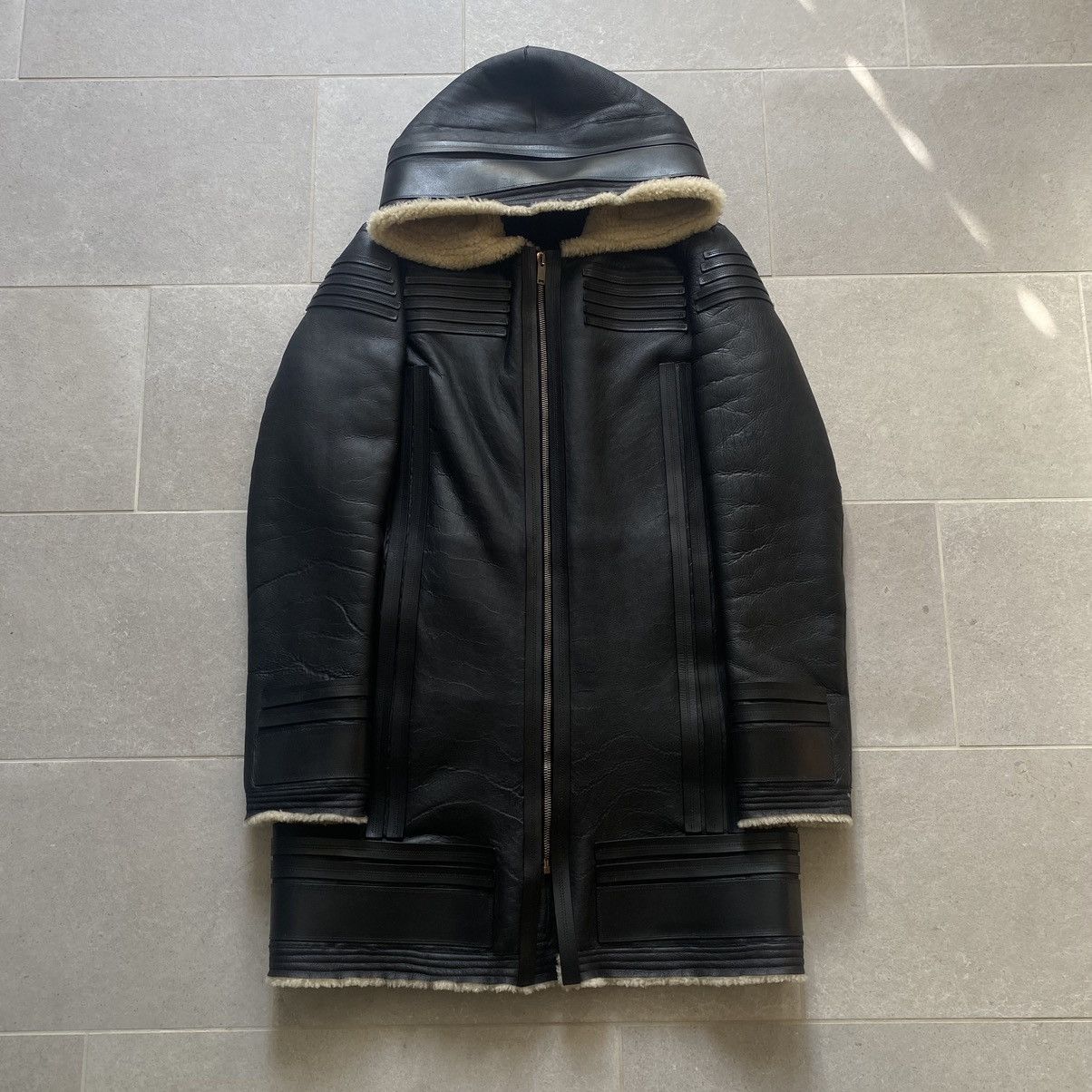 image of Rick Owens Fw13 Runway ”Plinth” Shearling Parka/hooded Coat in Black, Men's (Size XL)