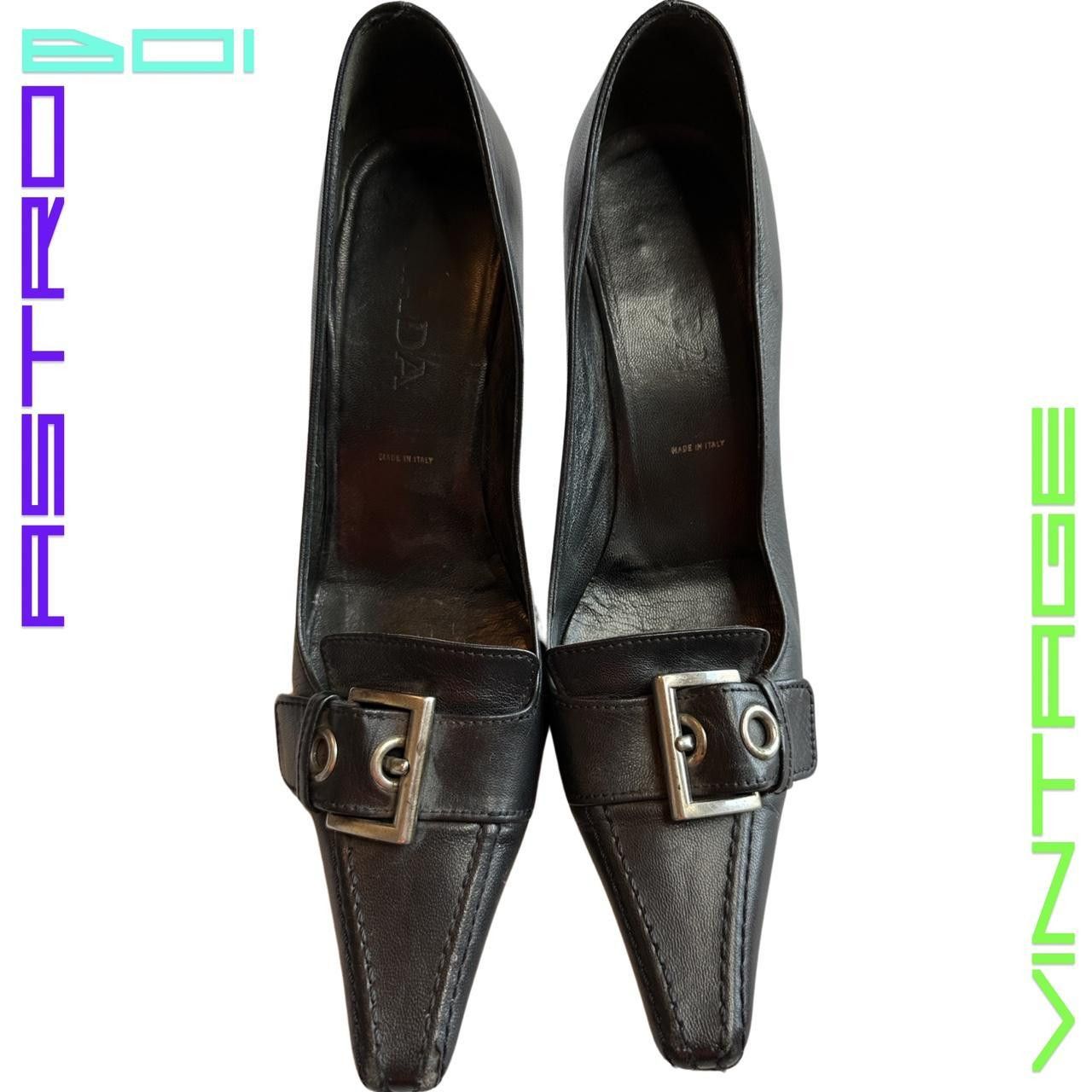 image of Vintage Prada Square Buckle Leather Pumps Shoes in Black, Women's (Size 7.5)