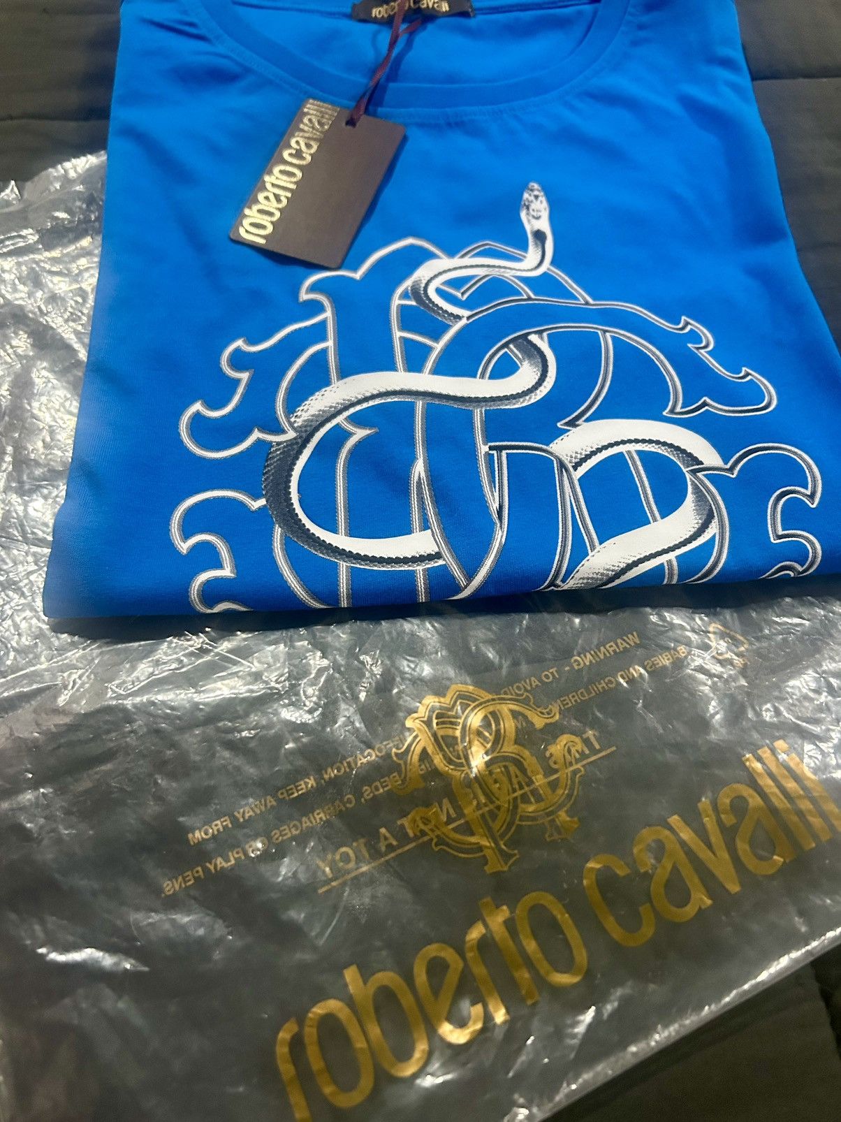 Roberto Cavalli Roberto Cavalli - Snake Logo Monogram Tee “Blue” Size XL Size US XL / EU 56 / 4 - 14 Thumbnail