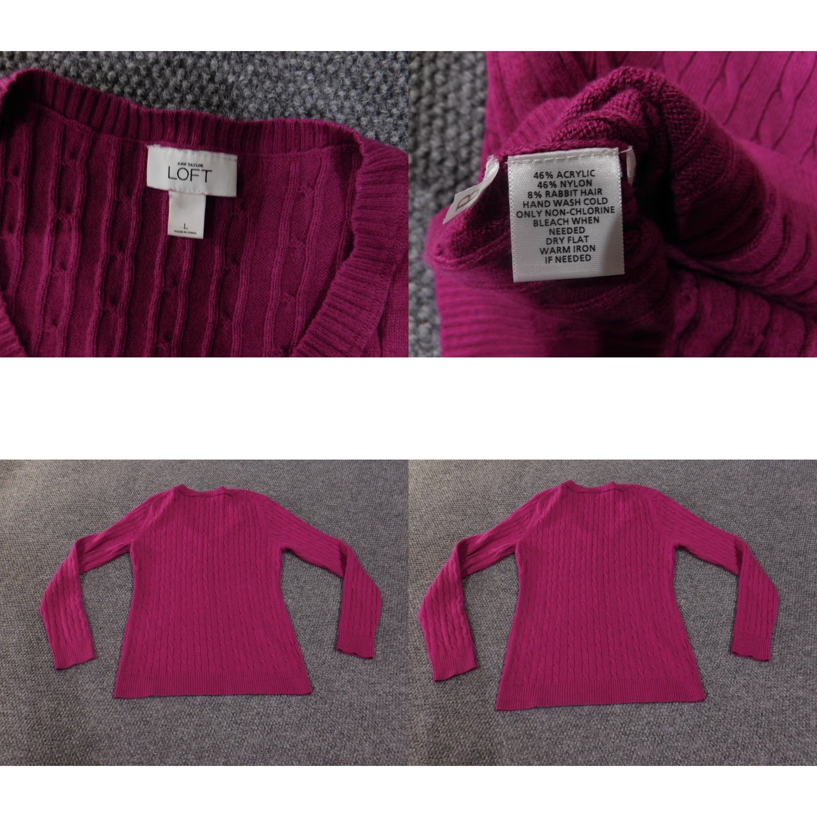 Ann Taylor Ann Taylor LOFT Sweater Womens Large Pink Cable Knit Pullover V Neck Size L / US 10 / IT 46 - 8 Thumbnail