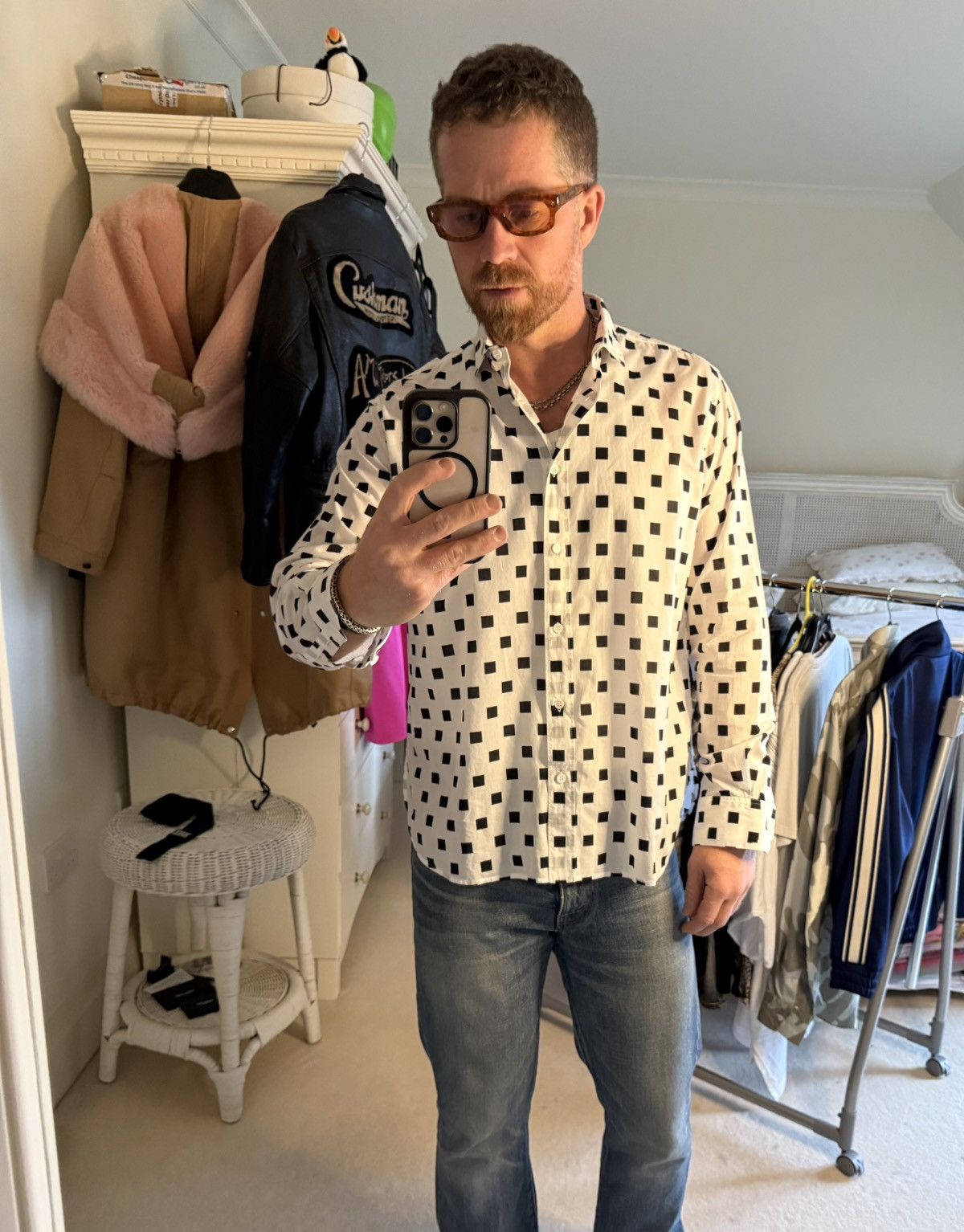 Saint Laurent Paris SS13 Saint Laurent square polka dot white shirt Hedi Slimane Size US M / EU 48-50 / 2 - 3 Thumbnail