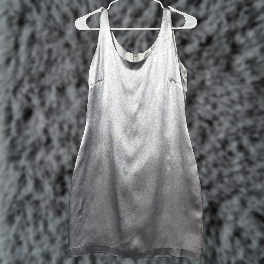 Vintage Onyx Nite Dress 8P Silver Satin Y2K Cocktail Formal Lined Evening Prom Size M / US 6-8 / IT 42-44 - 1 Thumbnail