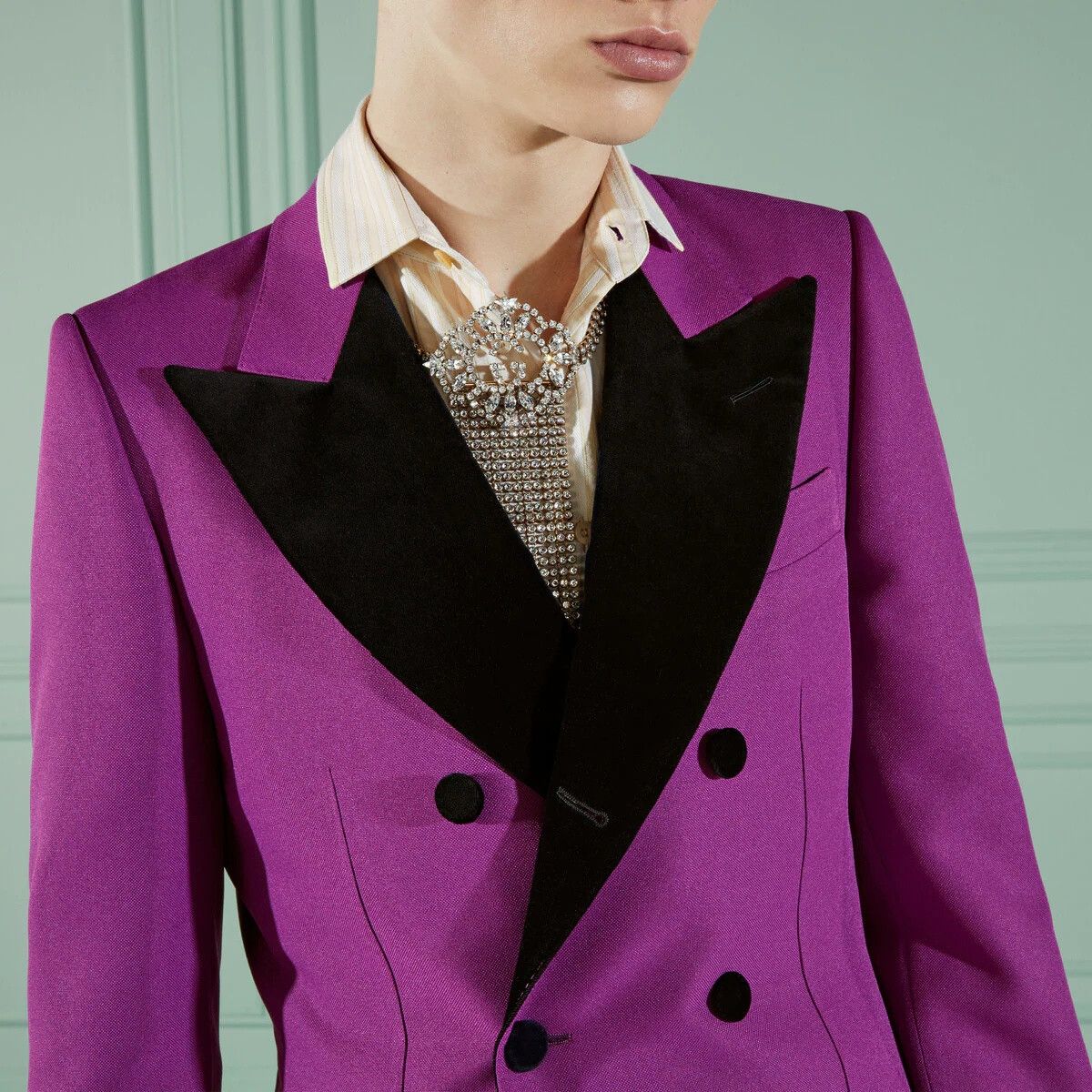 Gucci o1s1wg110125 Formal Jacket With Velvet Detail Purple/Black Size US M / EU 48-50 / 2 - 4 Thumbnail