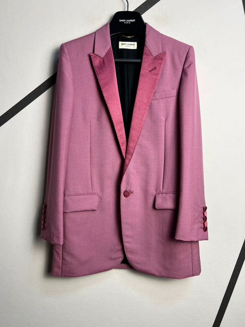 Saint Laurent Paris Saint Laurent Paris Pink satin sword collar wool smoking s Size XXS / US 00 / IT 34 - 1 Thumbnail