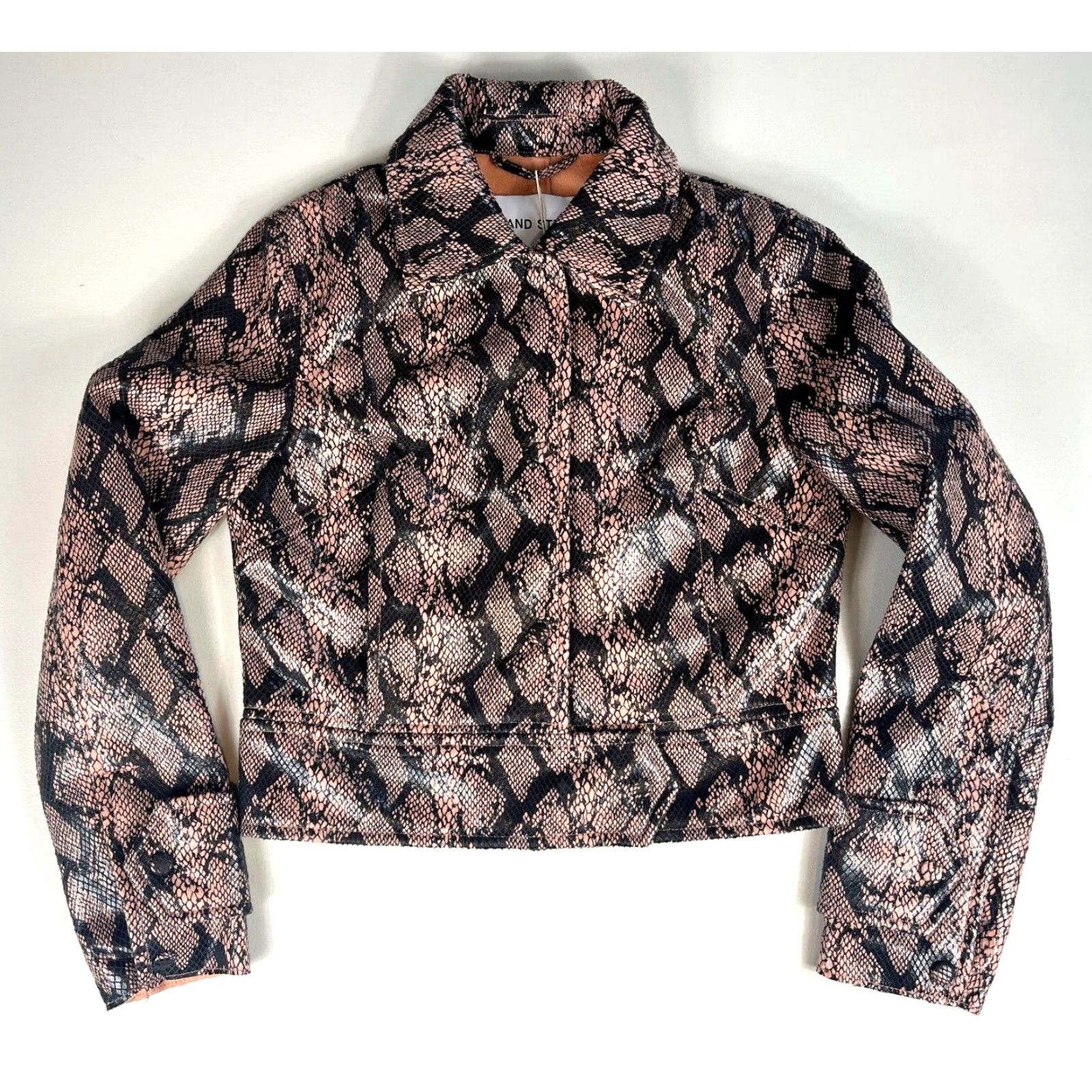 STAND STUDIO NWT Stand Studio Erin Jacket Faux Snake XS Womens Peach Snake Short Long Sleeve Bike Ripper City Designer Pockets Collared Jacket Woman US 4/XS Size XS / US 0-2 / IT 36-38 - 6 Thumbnail
