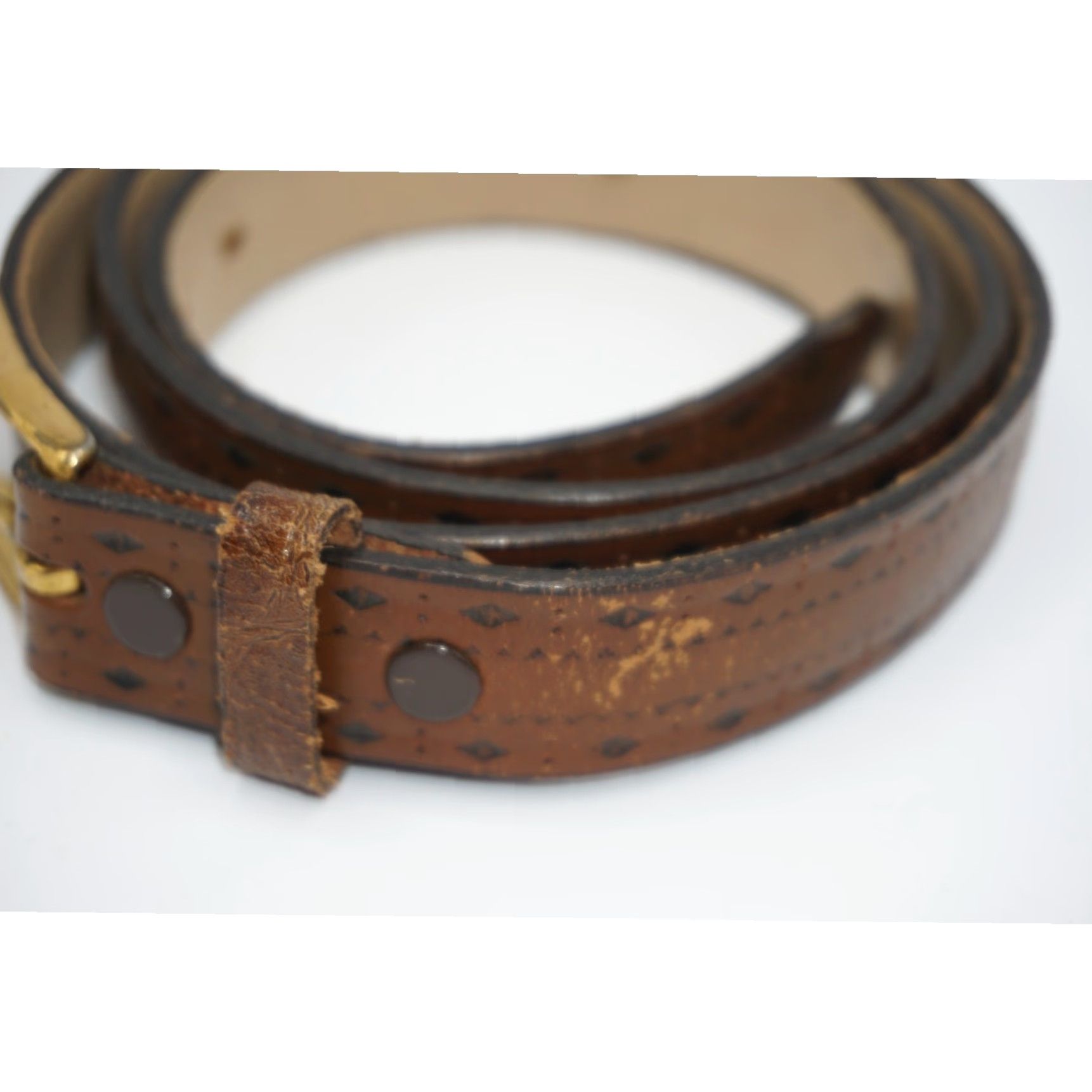 Vintage VINTAGE Brown Leather Belt Outdoors Brass Buckle Men M Brown Leather Belt Outdoors Brass Buckle Mens Size ONE SIZE - 2 Thumbnail