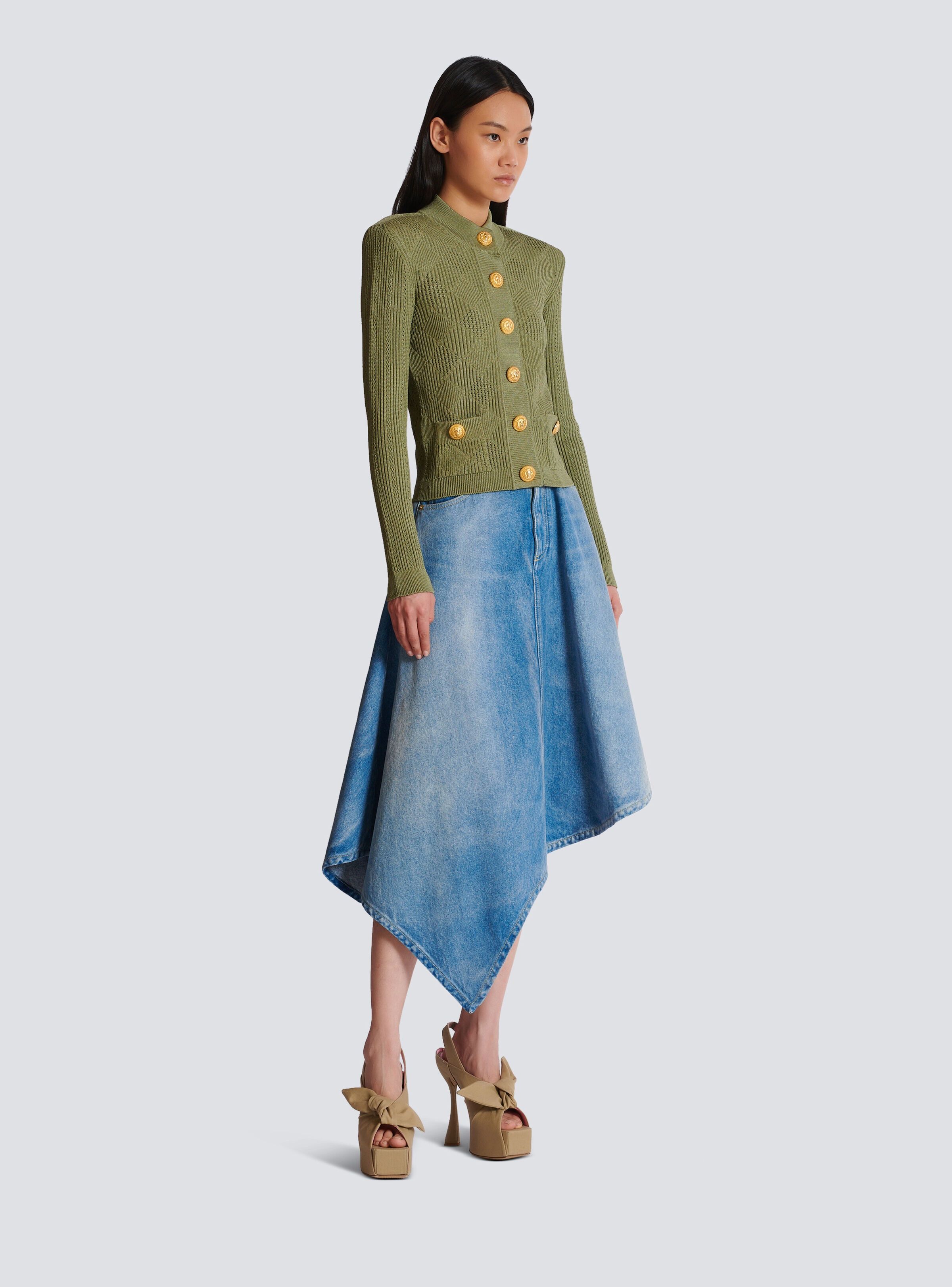 Balmain o1s1wg111025 Gingham Cardigan in Green Size S / US 4 / IT 40 - 3 Thumbnail