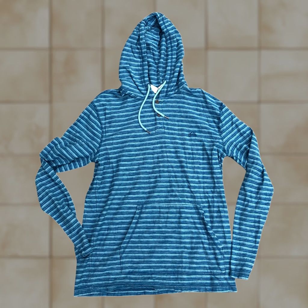 Quiksilver VTG Y2K QUICKSILVER Striped Hoodie Sweatshirt Men's LARGE Blue Pullover Cotton Size US L / EU 52-54 / 3 - 1 Thumbnail