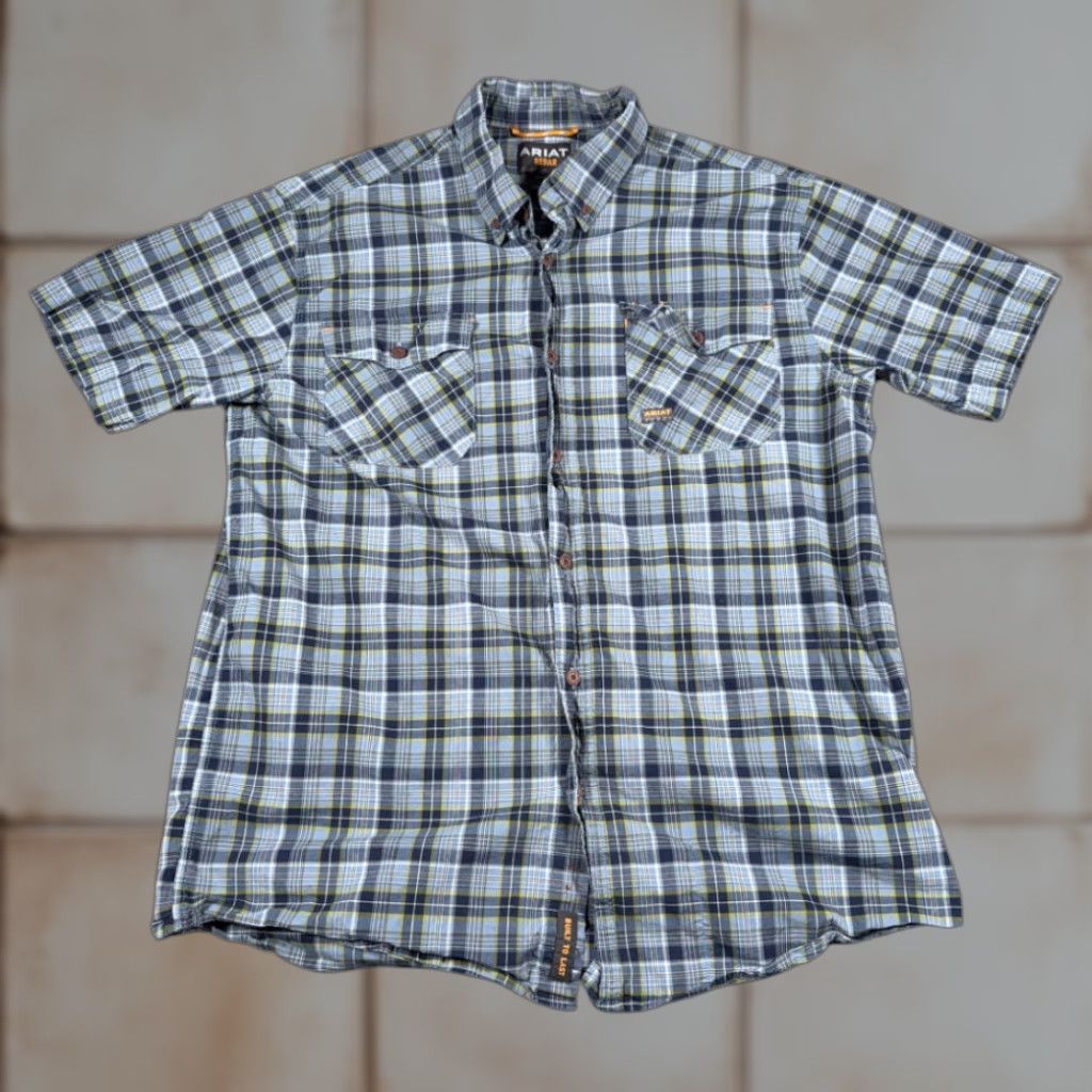 Ariat Ariat Shirt Adult LARGE Blue Plaid Rebar Workwear Outdoor Pockets Stretch Size US L / EU 52-54 / 3 - 1 Thumbnail
