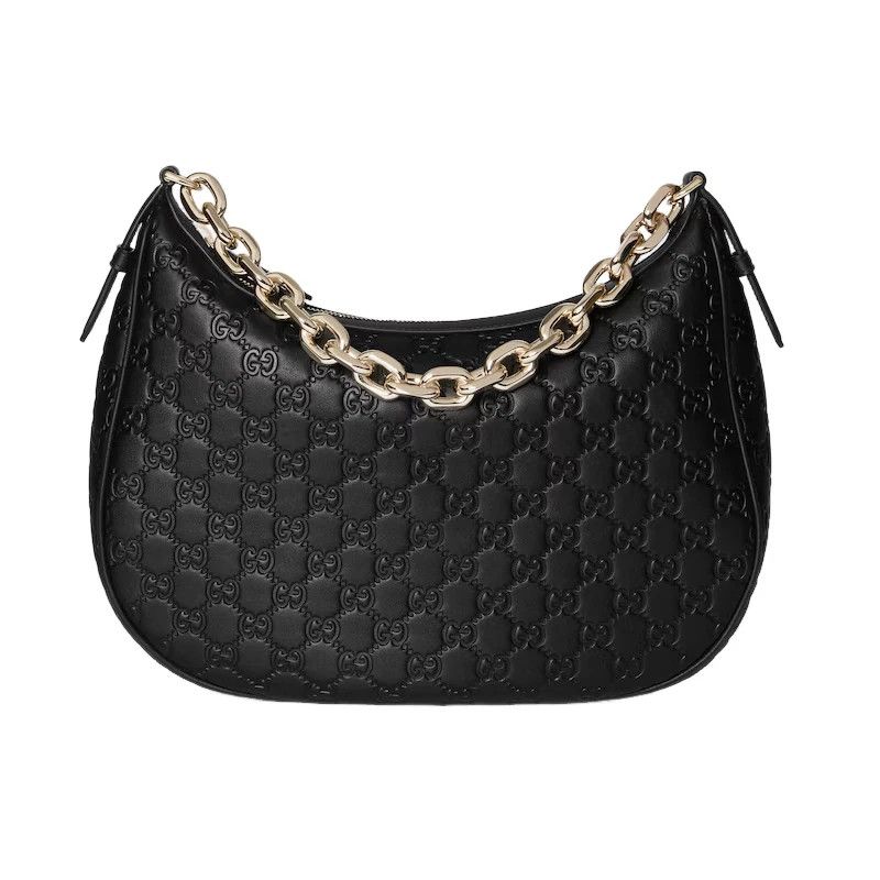 Gucci GUCCI Emblem Large Black GG Leather Shoulder Bag Size ONE SIZE - 1 Thumbnail