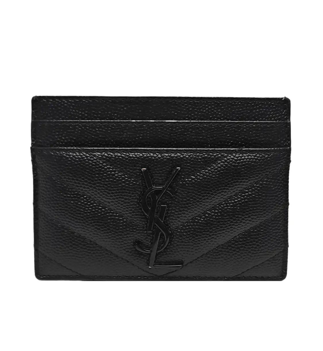Saint Laurent Paris Ysl Monogram Black Cowhide Leather Quilted Wallet Black Hard, Women's
