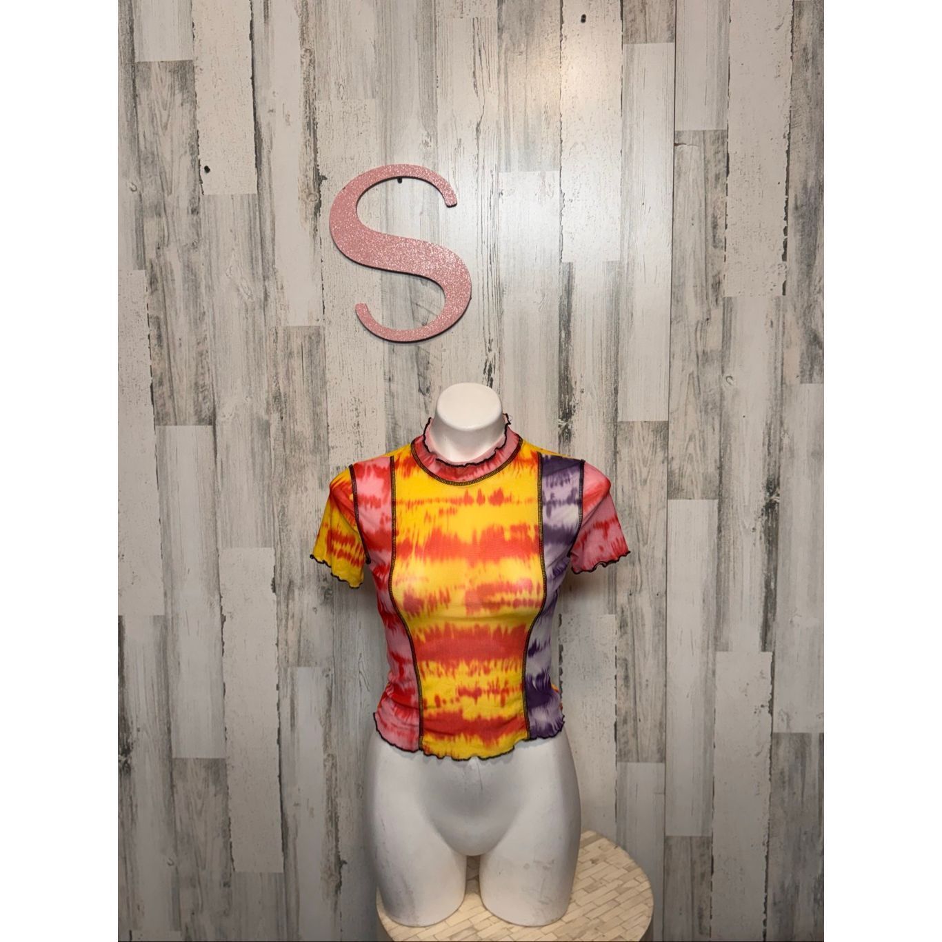 Other Tie-Dye Mesh Lettuce Hem Top Women’s Small Sheer Mock Neck R Size S / US 4 / IT 40 - 2 Thumbnail