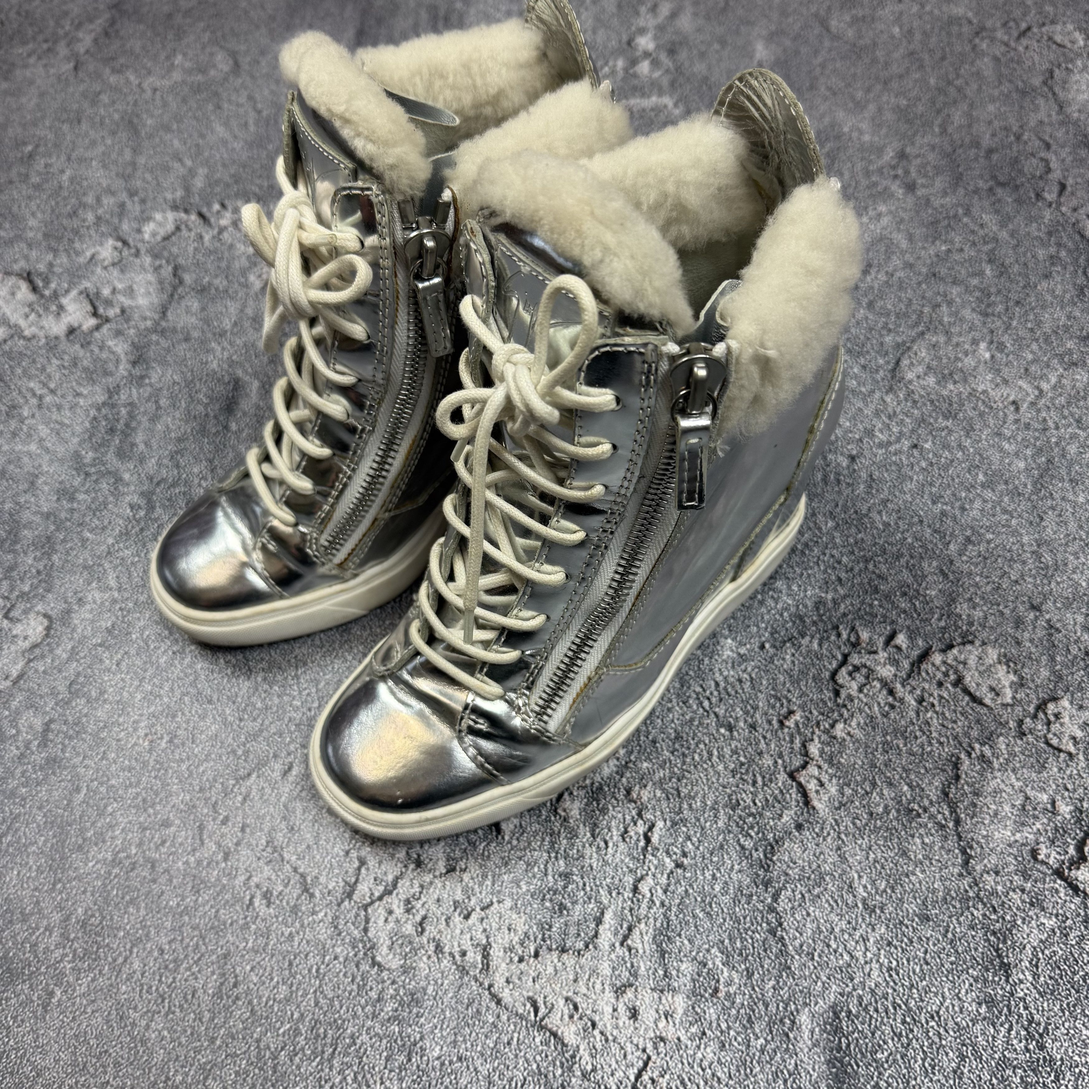 Giuseppe Zanotti RRP $1100+ Giuseppe Zanotti Mirror Silver Hi Top Sneakers Size US 5 / EU 37 - 3 Thumbnail