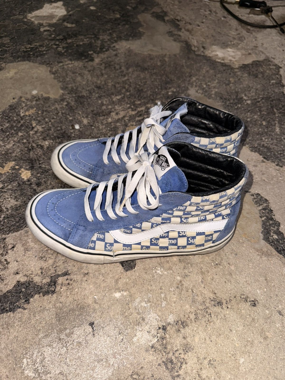 Supreme × Vans Supreme Vans Sk8-Hi Checkers Blue Size US 9 / EU 42 - 2 Thumbnail