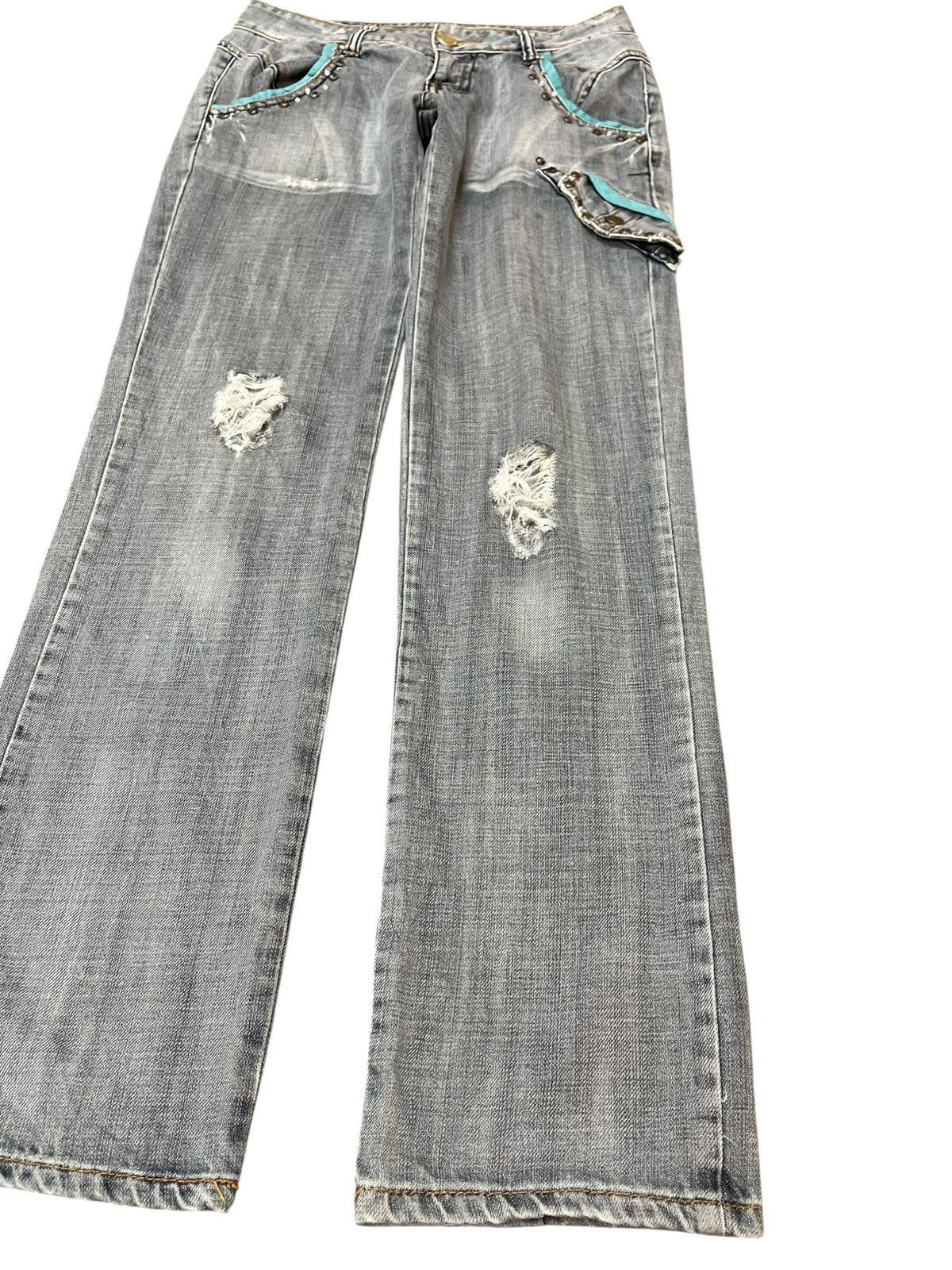 Beauty Beast × Japanese Brand Vintage Ai Yu Qi Studded Faded Distressed Denim Size US 29 - 6 Thumbnail