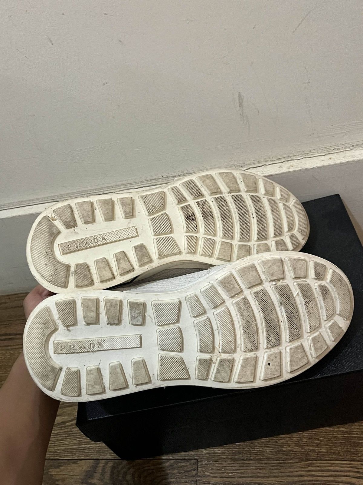 Prada Prada White Cracked Leather Sneaker Shoes Size US 10 / EU 43 - 3 Thumbnail
