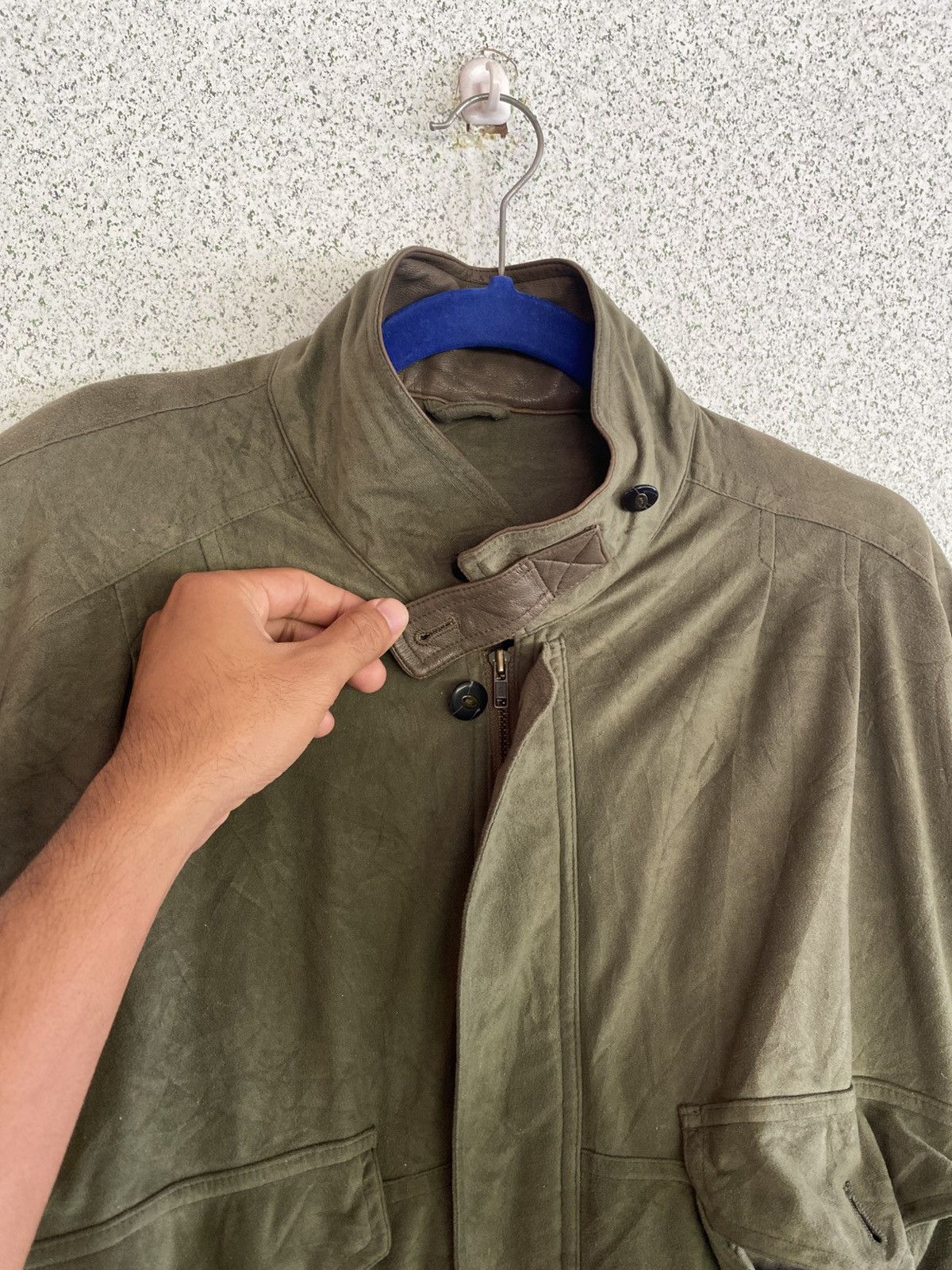 Japanese Brand Vintage Olive Utility Bomber Jacket w/ Leather Trim Size L / US 10 / IT 46 - 5 Thumbnail