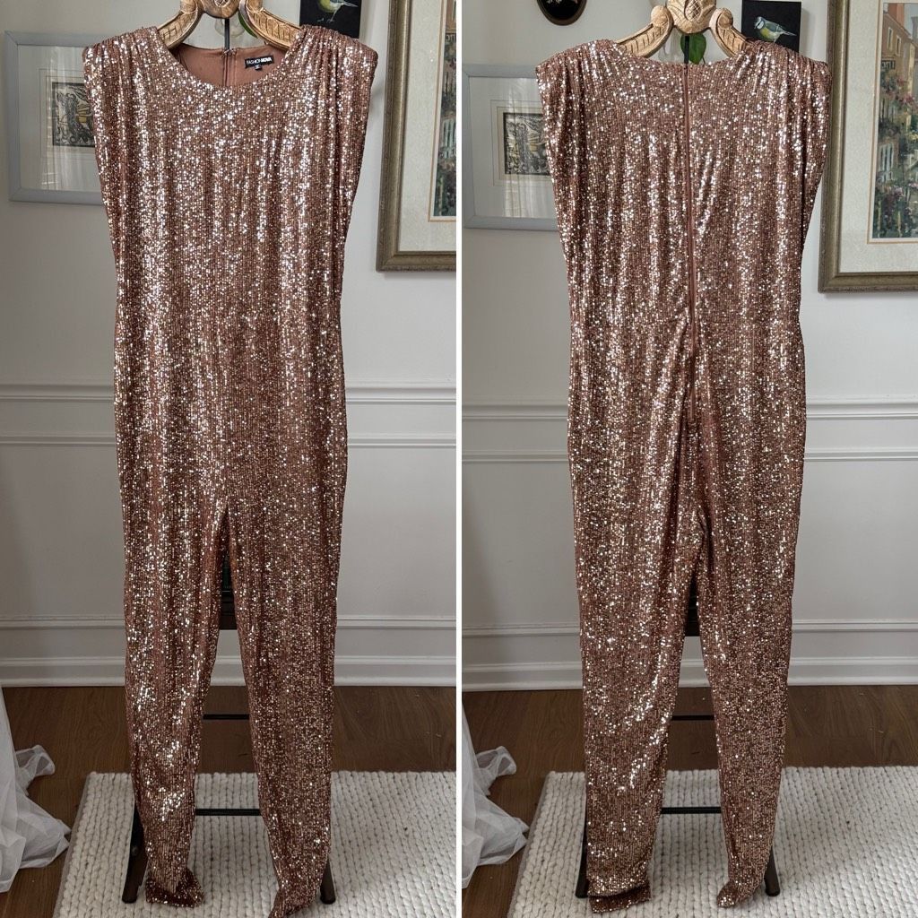 Other Fashion Nova Sparkle And Snatched Shoulder Pad Jumpsuit Copp Size 42" / US 20 - 2 Thumbnail