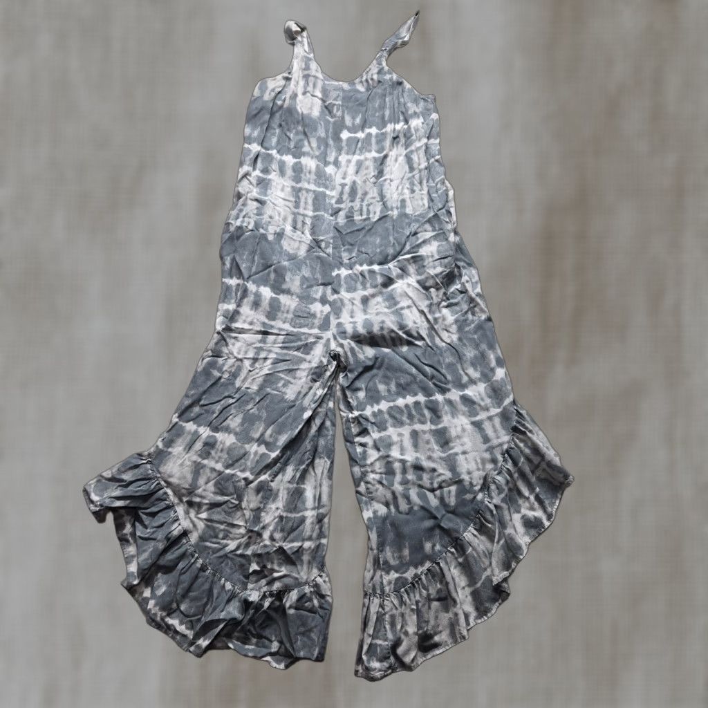 Vintage Japna Gray Tie Dye Ruffle Hem Jumpsuit Women's L Large Size 36" / US 14 / IT 50 - 1 Thumbnail
