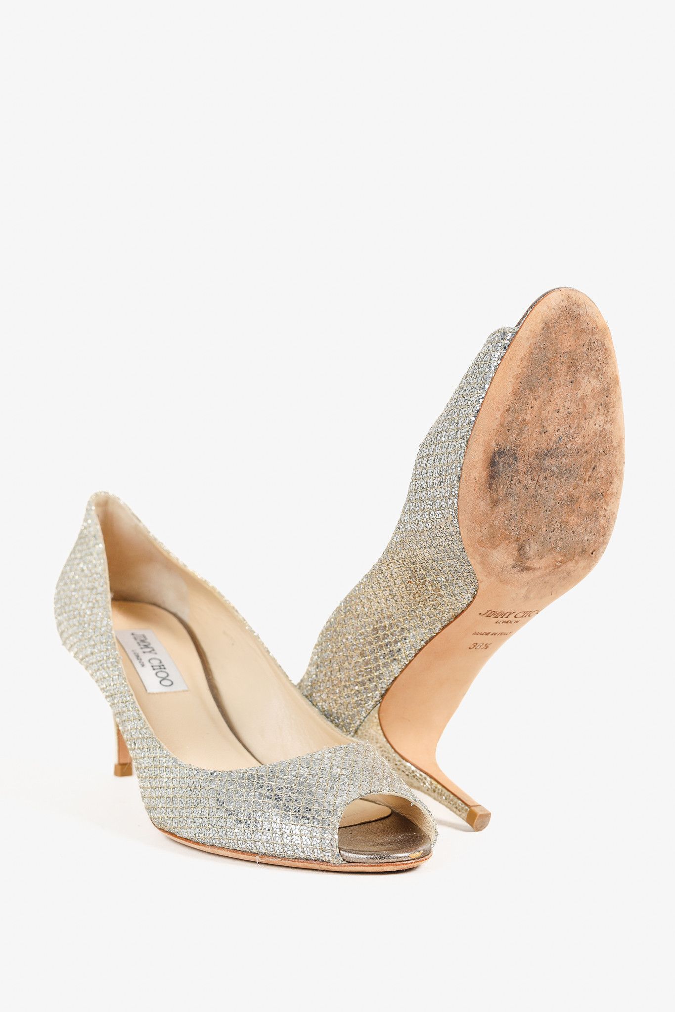 Jimmy Choo Jimmy Choo Isabel Champagne Glitter Peep-Toe Pumps Size US 8 / IT 38 - 4 Thumbnail