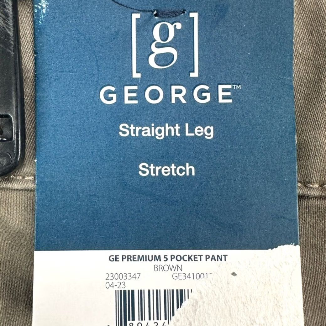 George George Chino Pants Mens 42X30 Brown Khakis Performance Stretch Straight Fit NEW Size US 42 / EU 58 - 2 Thumbnail