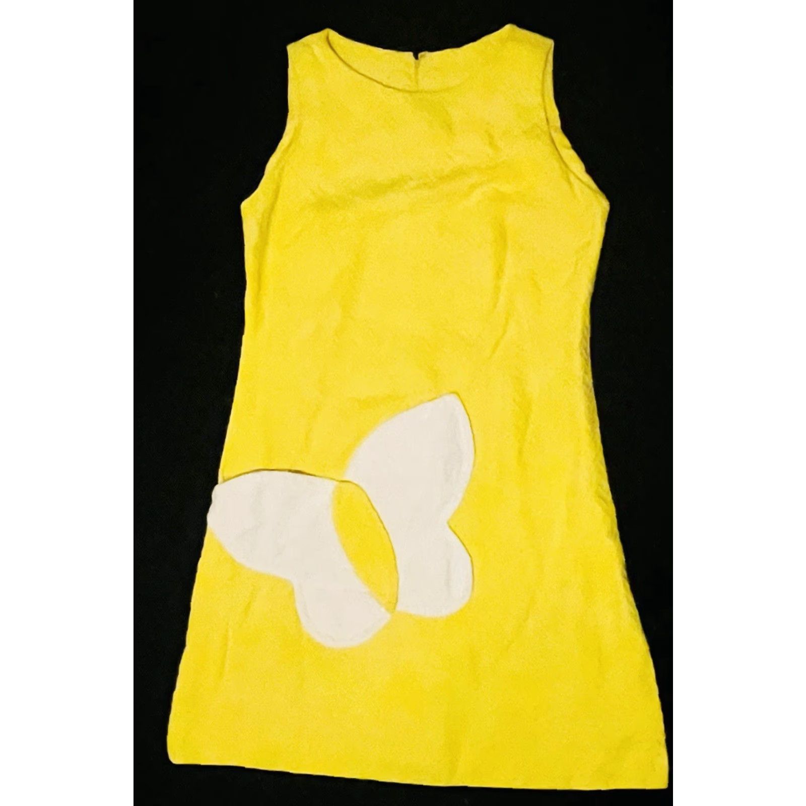 VINTAGE Yellow Butterfly Dress Short A-Line Mini 90s Womens Adult 60's 32  Regular Zip High