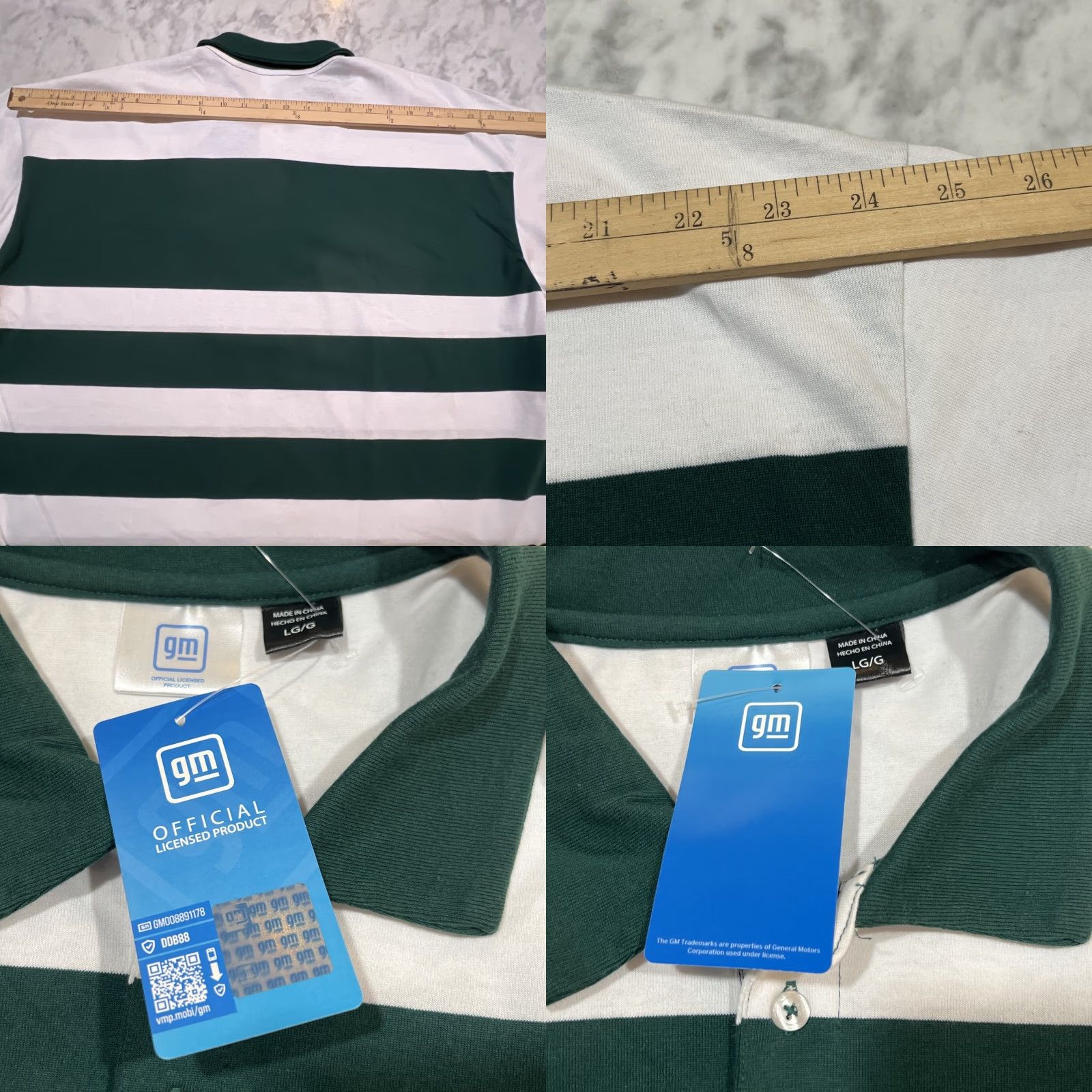 Vintage GM Chevrolet Polo Rugby Shirt Men Large Long Sleeve Green White Striped NWT Size US L / EU 52-54 / 3 - 9 Thumbnail