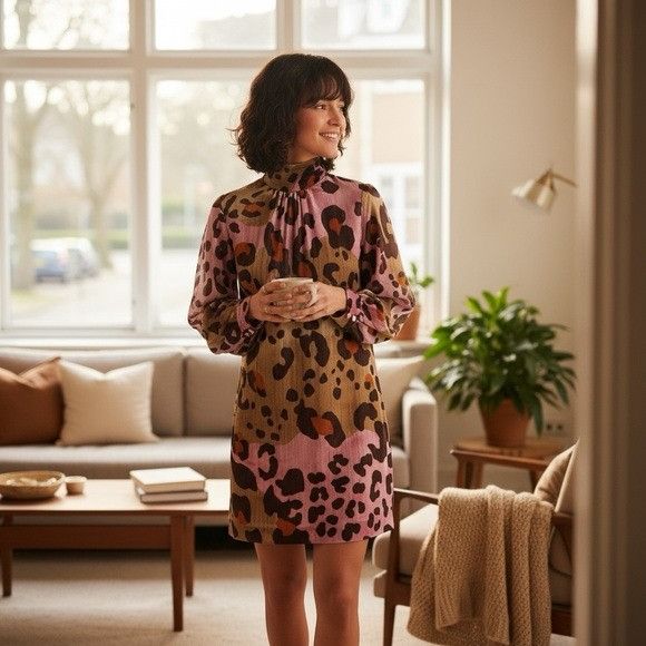 Anthropologie Anthropologie Eleanor Velvet Pink and Brown Animal Print Shi Size S / US 4 / IT 40 - 4 Thumbnail